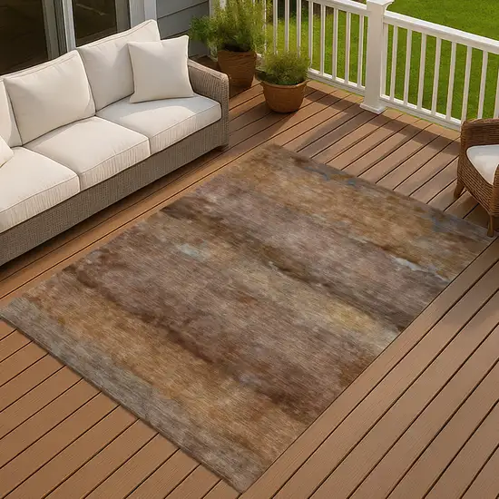 Khaki And Brown Abstract Washable Indoor Outdoor Area Rug Photo 7