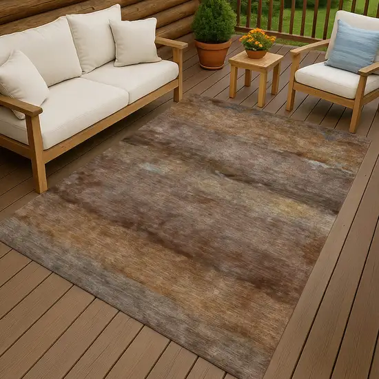 Khaki And Brown Abstract Washable Indoor Outdoor Area Rug Photo 9