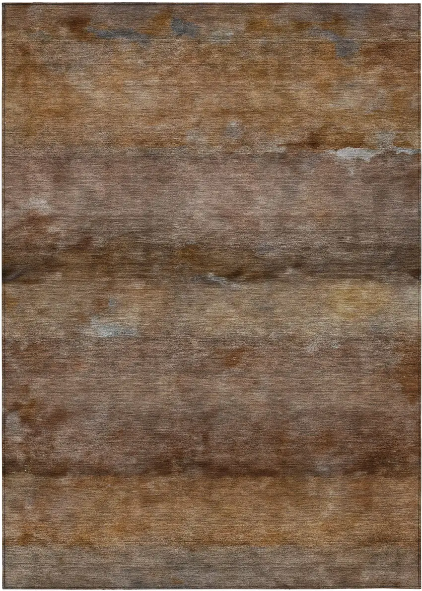 Khaki And Brown Abstract Washable Indoor Outdoor Area Rug Photo 2