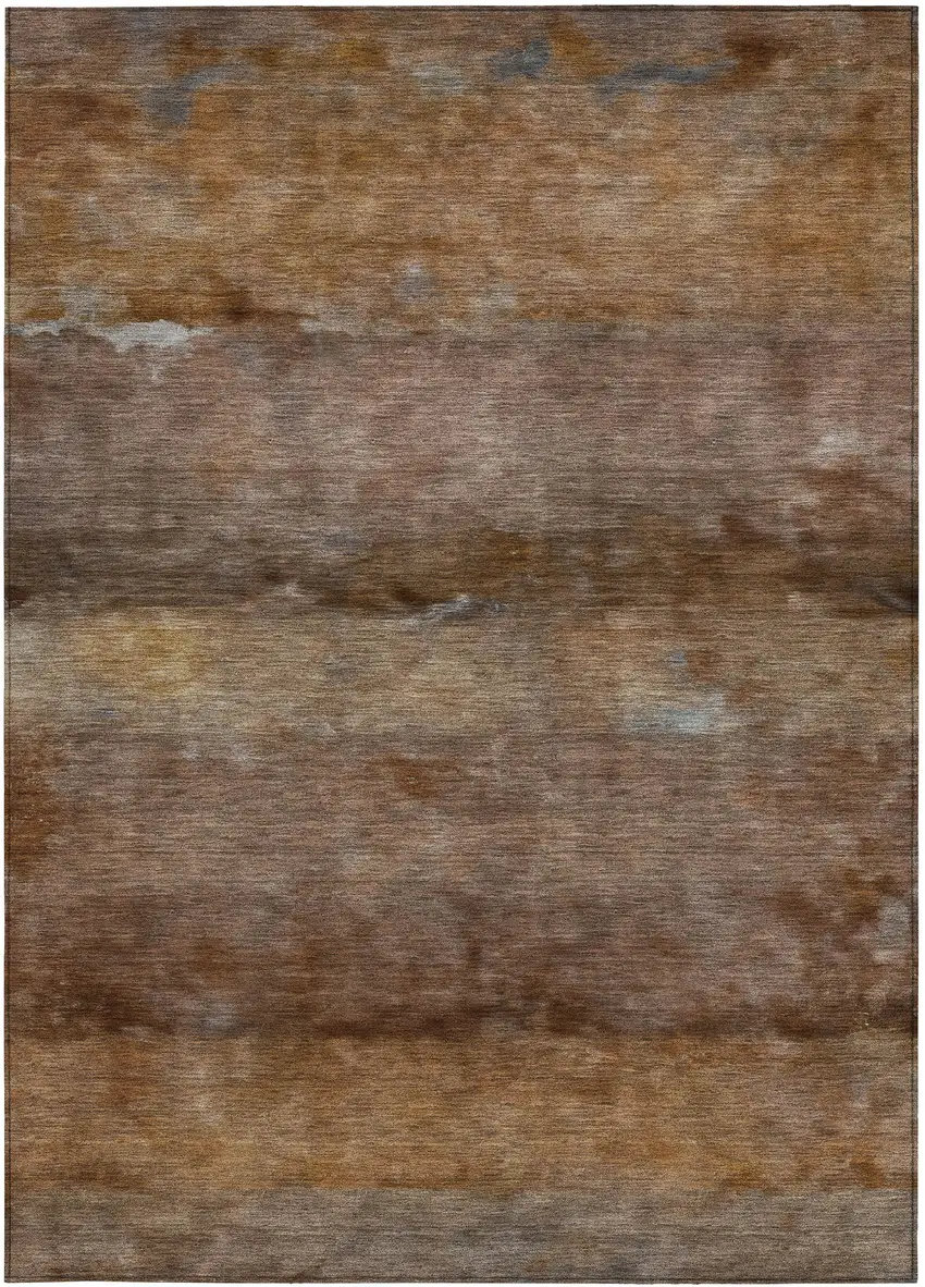 Khaki And Brown Abstract Washable Indoor Outdoor Area Rug Photo 5