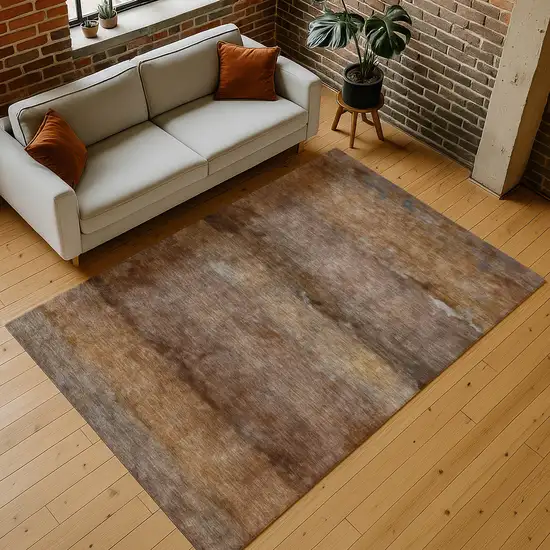 Khaki And Brown Abstract Washable Indoor Outdoor Area Rug Photo 9