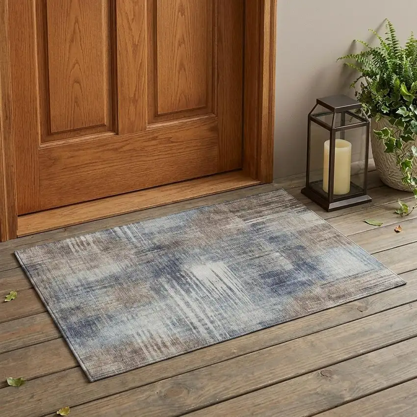 Khaki And Brown Abstract Washable Indoor Outdoor Area Rug Photo 1
