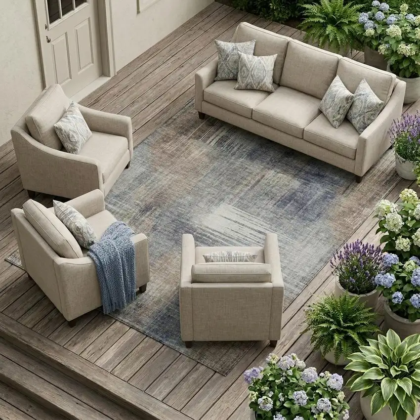 Khaki And Brown Abstract Washable Indoor Outdoor Area Rug Photo 1