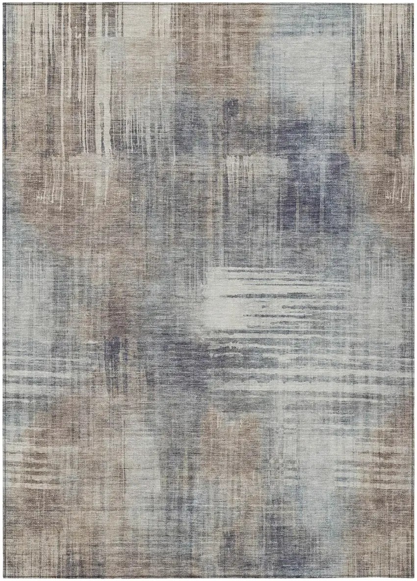 Khaki And Brown Abstract Washable Indoor Outdoor Area Rug Photo 2