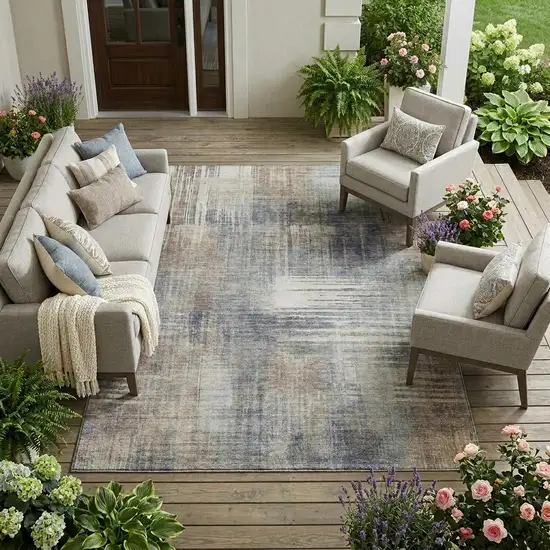 Khaki And Brown Abstract Washable Indoor Outdoor Area Rug Photo 1