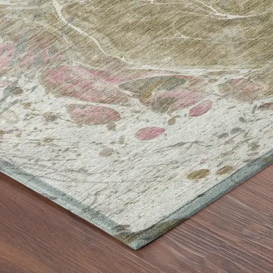 Khaki And Brown Abstract Washable Indoor Outdoor Area Rug Photo 5
