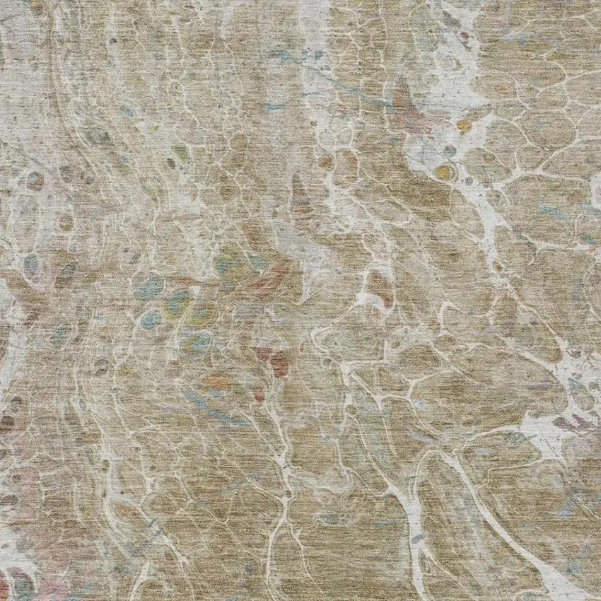 Khaki And Brown Abstract Washable Indoor Outdoor Area Rug Photo 3