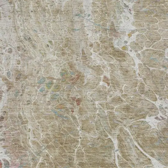 Khaki And Brown Abstract Washable Indoor Outdoor Area Rug Photo 3
