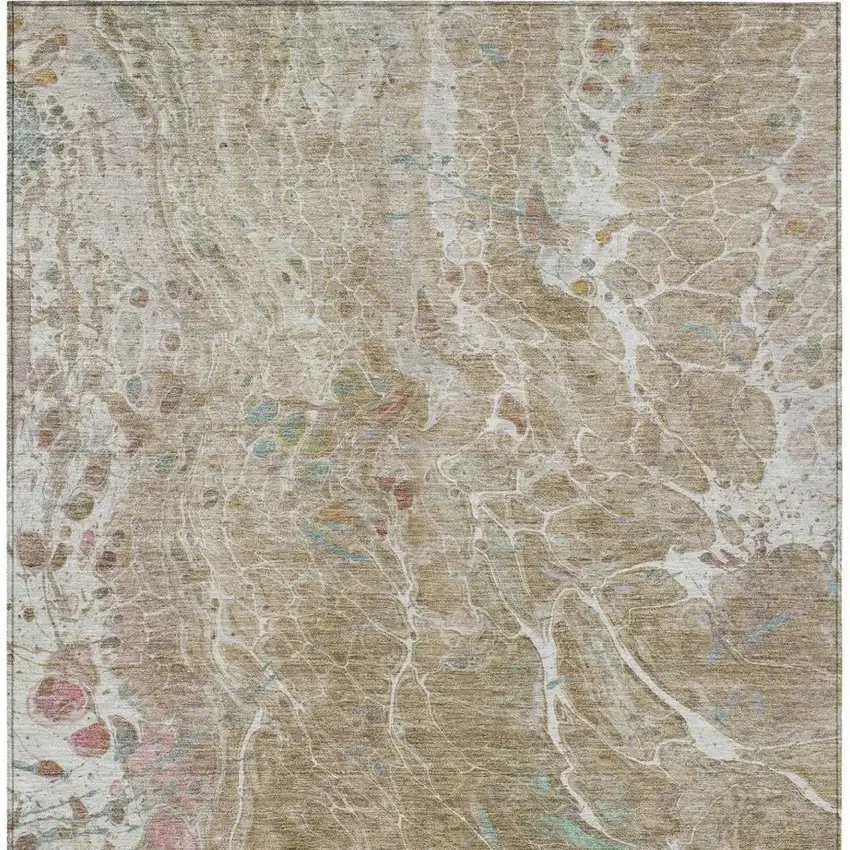 Khaki And Brown Abstract Washable Indoor Outdoor Area Rug Photo 4