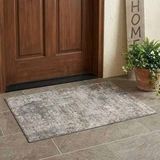 Khaki And Brown Abstract Washable Indoor Outdoor Area Rug Photo 1