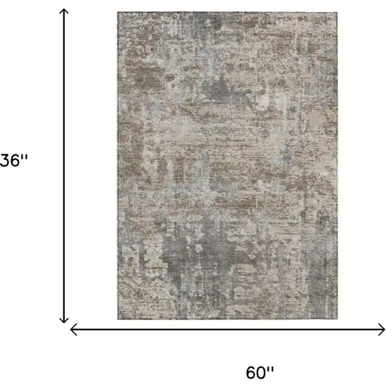 Khaki And Brown Abstract Washable Indoor Outdoor Area Rug Photo 7