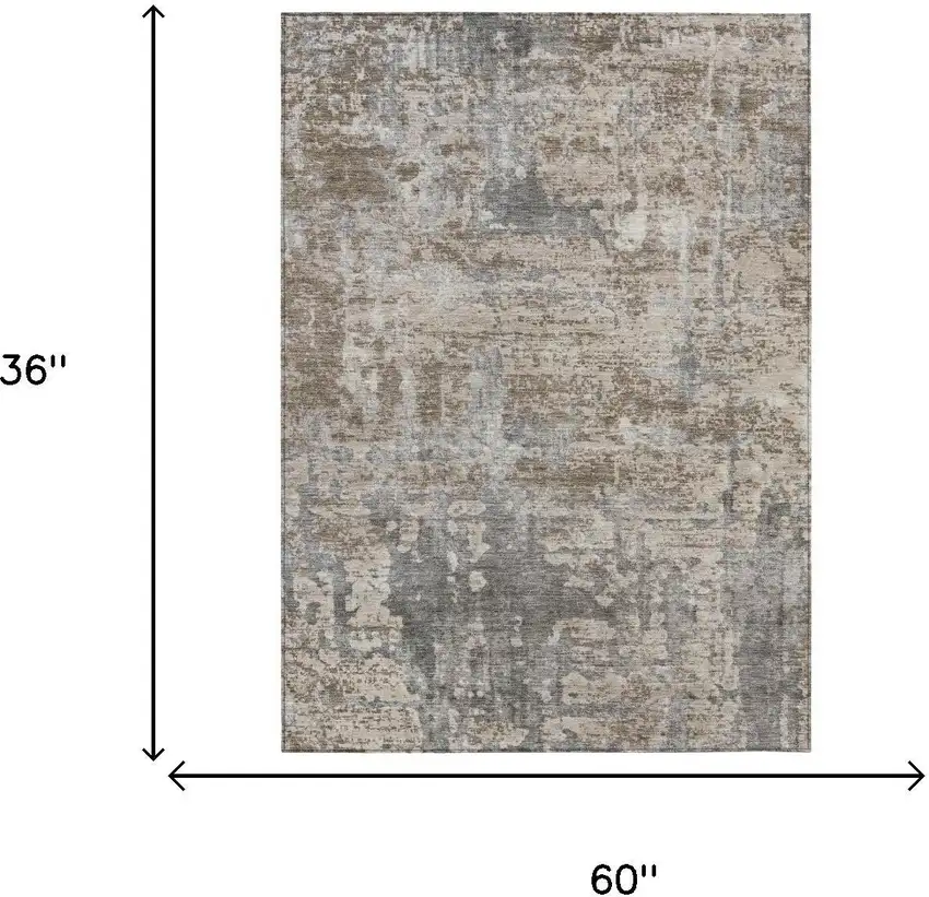 Khaki And Brown Abstract Washable Indoor Outdoor Area Rug Photo 7