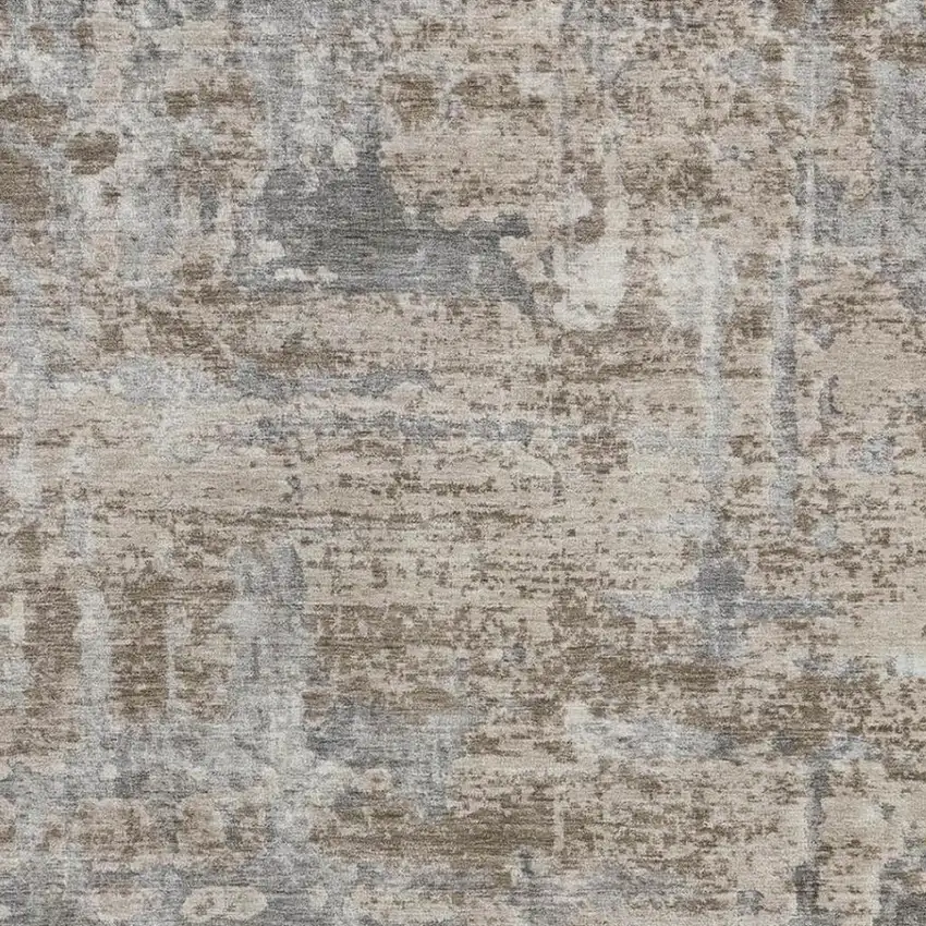 Khaki And Brown Abstract Washable Indoor Outdoor Area Rug Photo 3