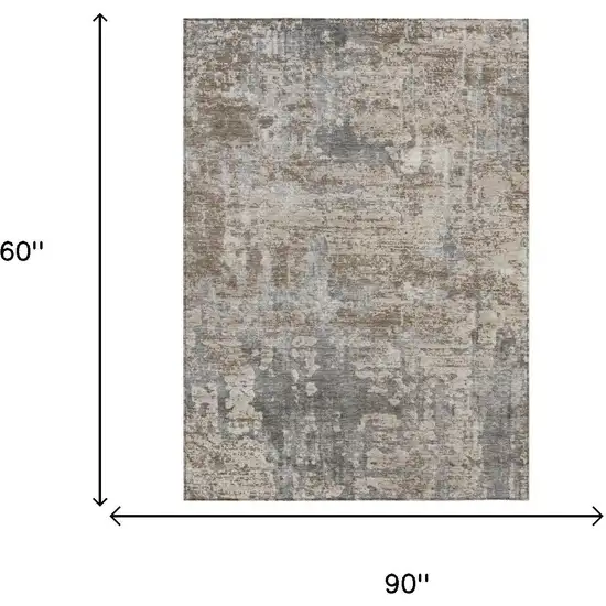 Khaki And Brown Abstract Washable Indoor Outdoor Area Rug Photo 7