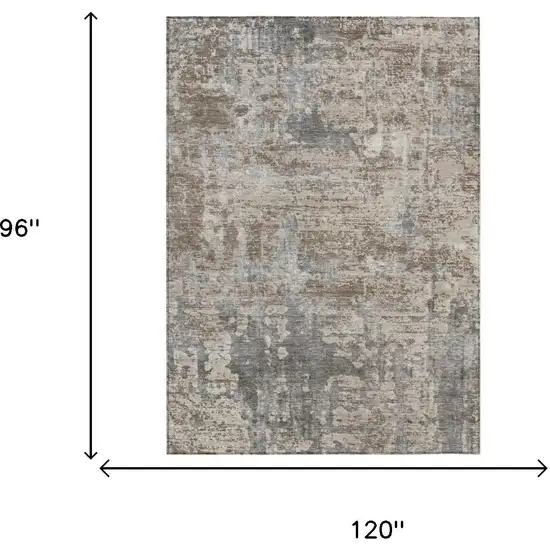 Khaki And Brown Abstract Washable Indoor Outdoor Area Rug Photo 7
