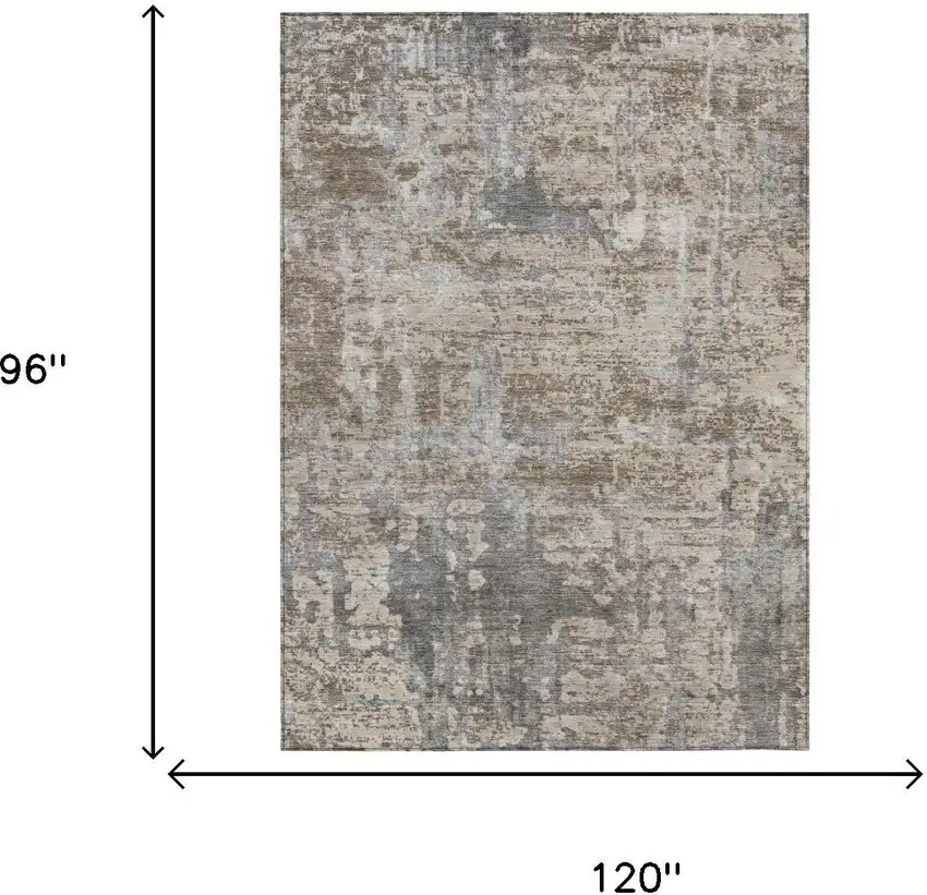 Khaki And Brown Abstract Washable Indoor Outdoor Area Rug Photo 7