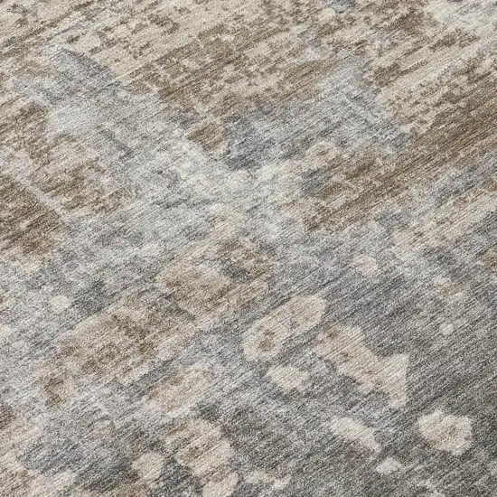 Khaki And Brown Abstract Washable Indoor Outdoor Area Rug Photo 6