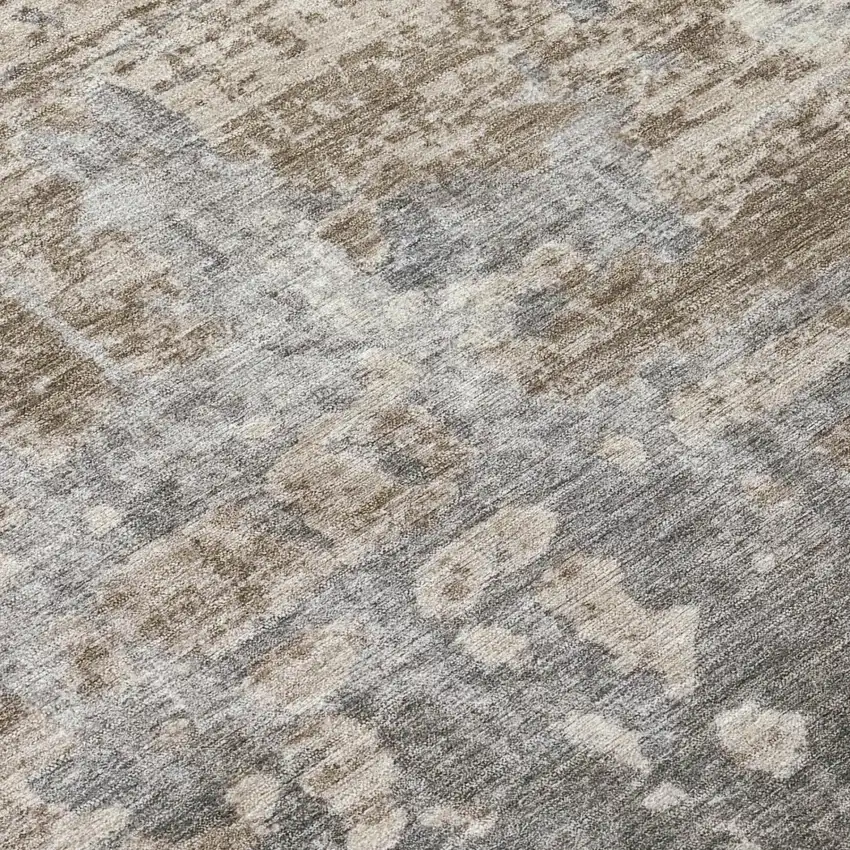 Khaki And Brown Abstract Washable Indoor Outdoor Area Rug Photo 6