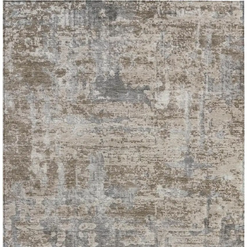 Khaki And Brown Abstract Washable Indoor Outdoor Area Rug Photo 4