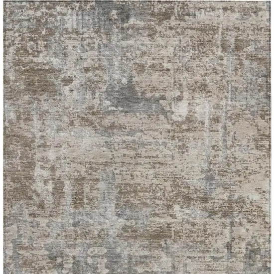 Khaki And Brown Abstract Washable Indoor Outdoor Area Rug Photo 4