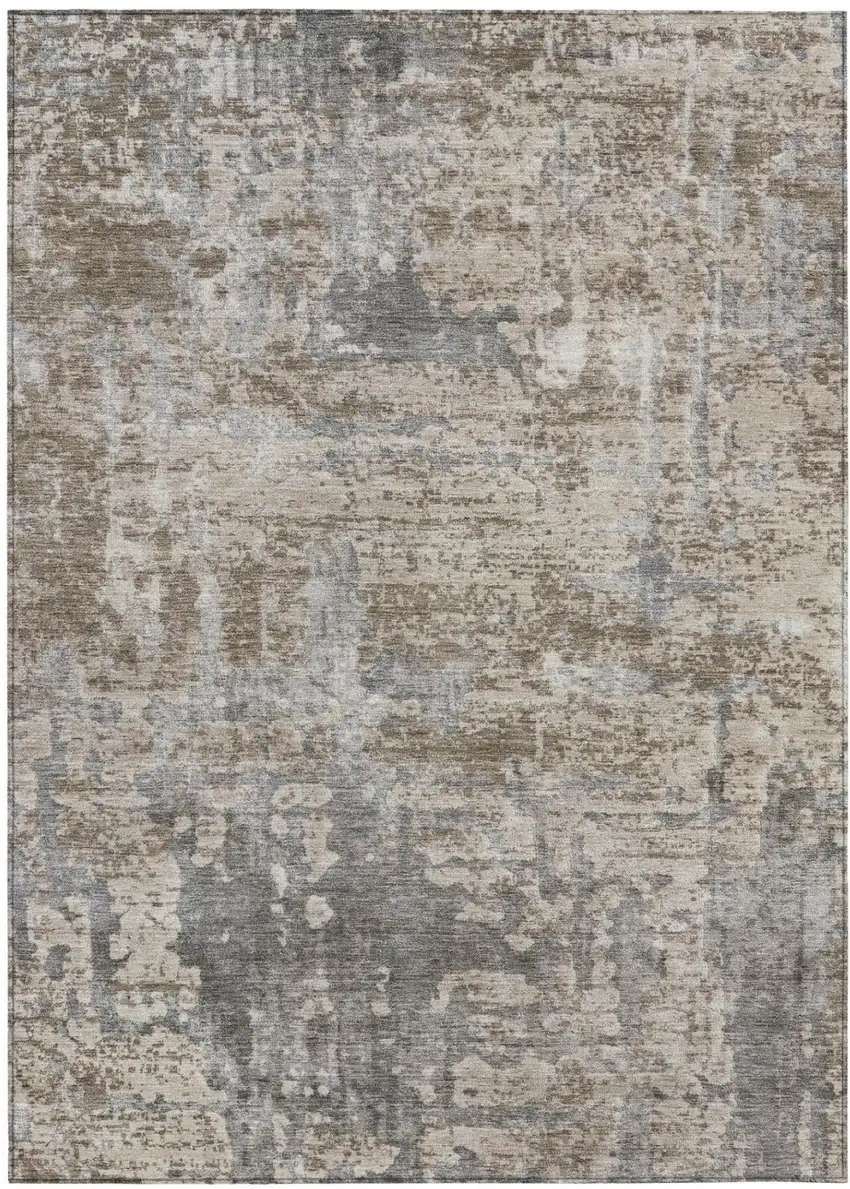Khaki And Brown Abstract Washable Indoor Outdoor Area Rug Photo 2