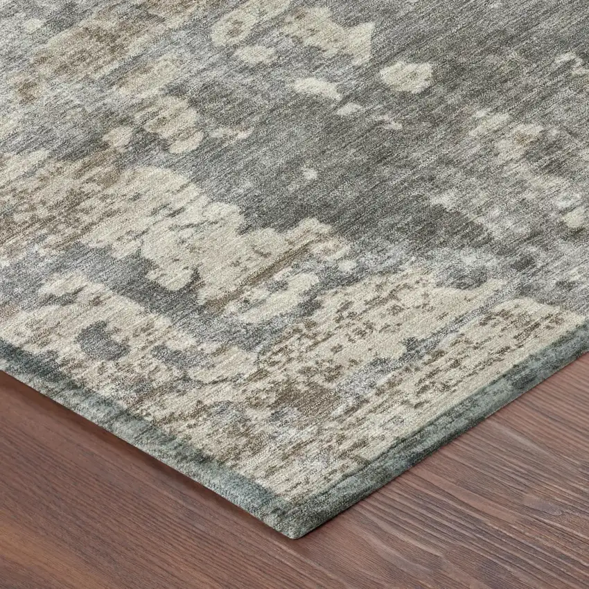 Khaki And Brown Abstract Washable Indoor Outdoor Area Rug Photo 5
