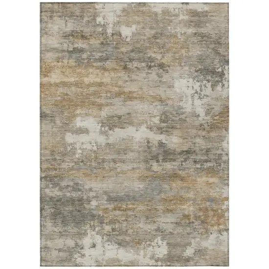 Khaki And Brown Abstract Washable Indoor Outdoor Area Rug Photo 2