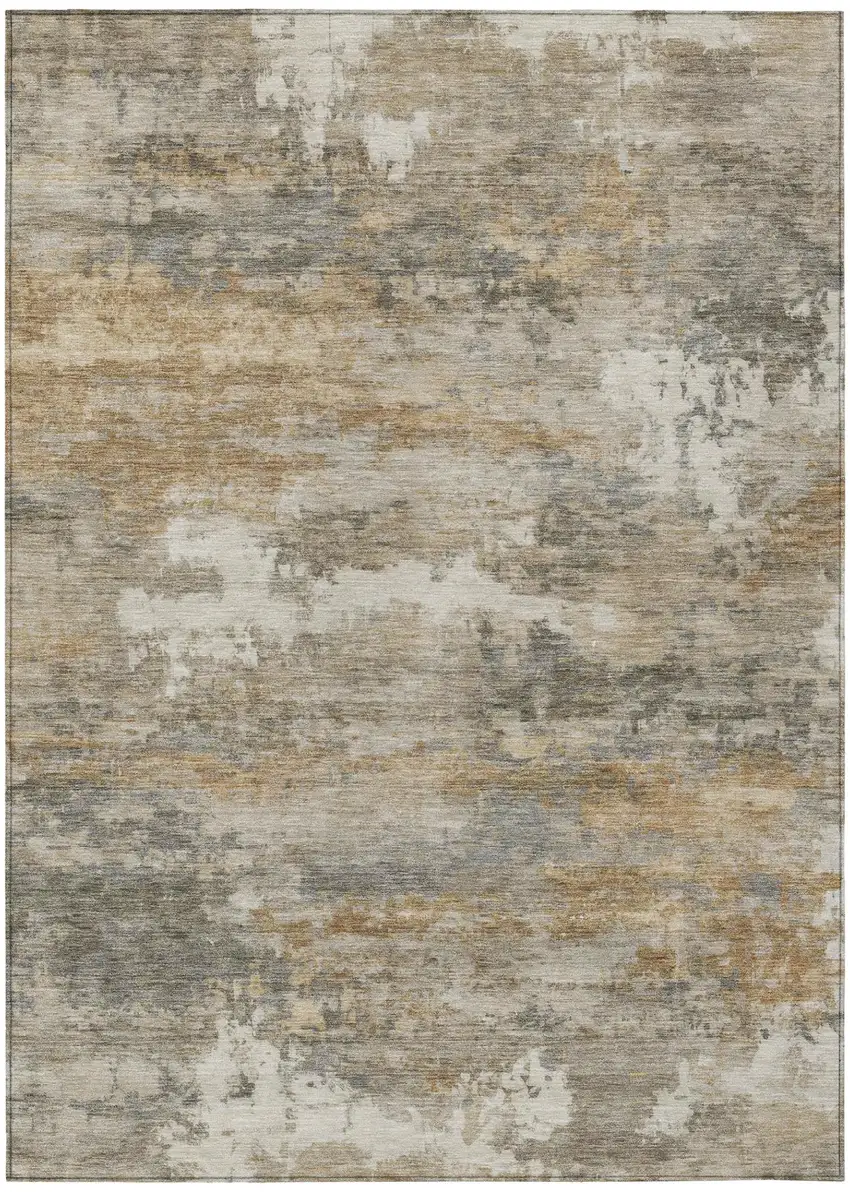 Khaki And Brown Abstract Washable Indoor Outdoor Area Rug Photo 2