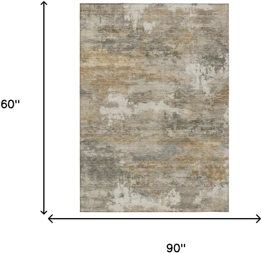 Khaki And Brown Abstract Washable Indoor Outdoor Area Rug Photo 5