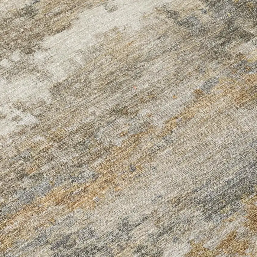 Khaki And Brown Abstract Washable Indoor Outdoor Area Rug Photo 4