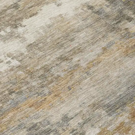 Khaki And Brown Abstract Washable Indoor Outdoor Area Rug Photo 4