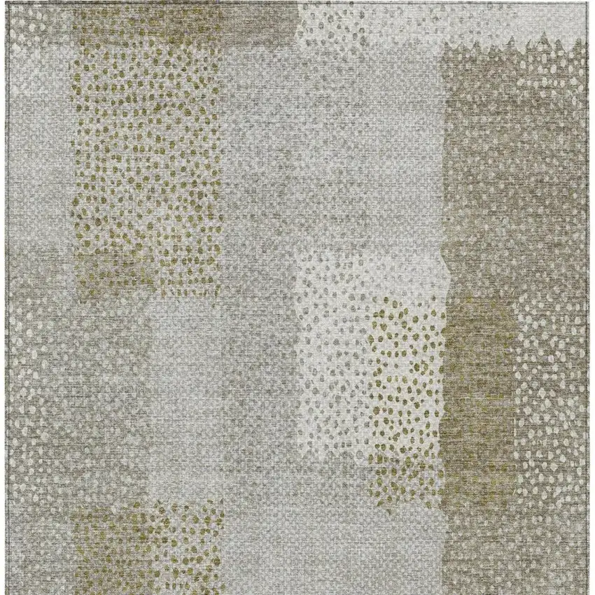 Khaki And Brown Abstract Washable Indoor Outdoor Area Rug Photo 9