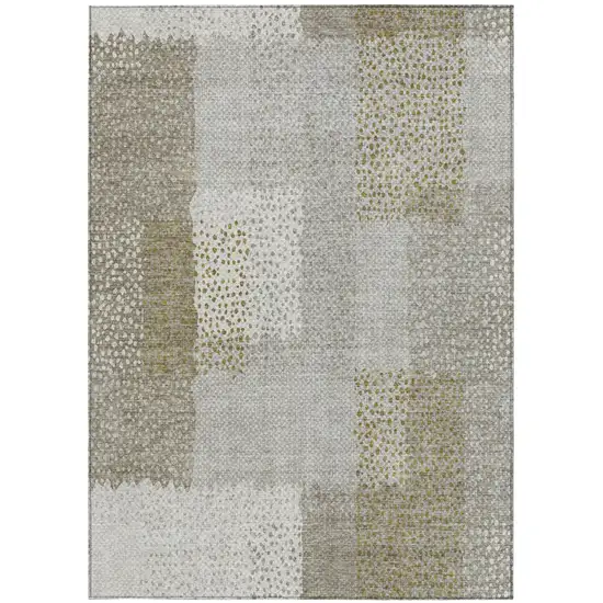 Khaki And Brown Abstract Washable Indoor Outdoor Area Rug Photo 1