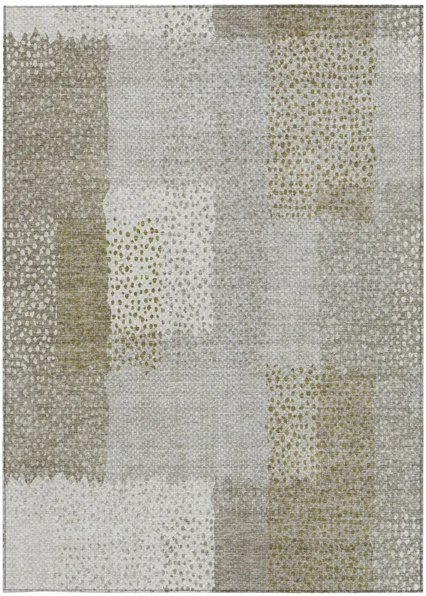 Khaki And Brown Abstract Washable Indoor Outdoor Area Rug Photo 1