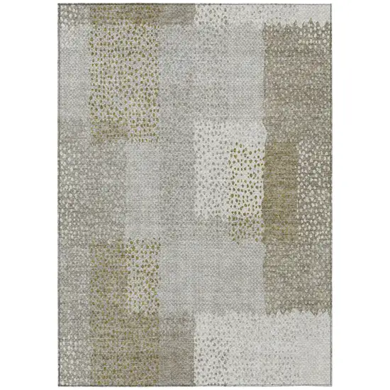 Khaki And Brown Abstract Washable Indoor Outdoor Area Rug Photo 3
