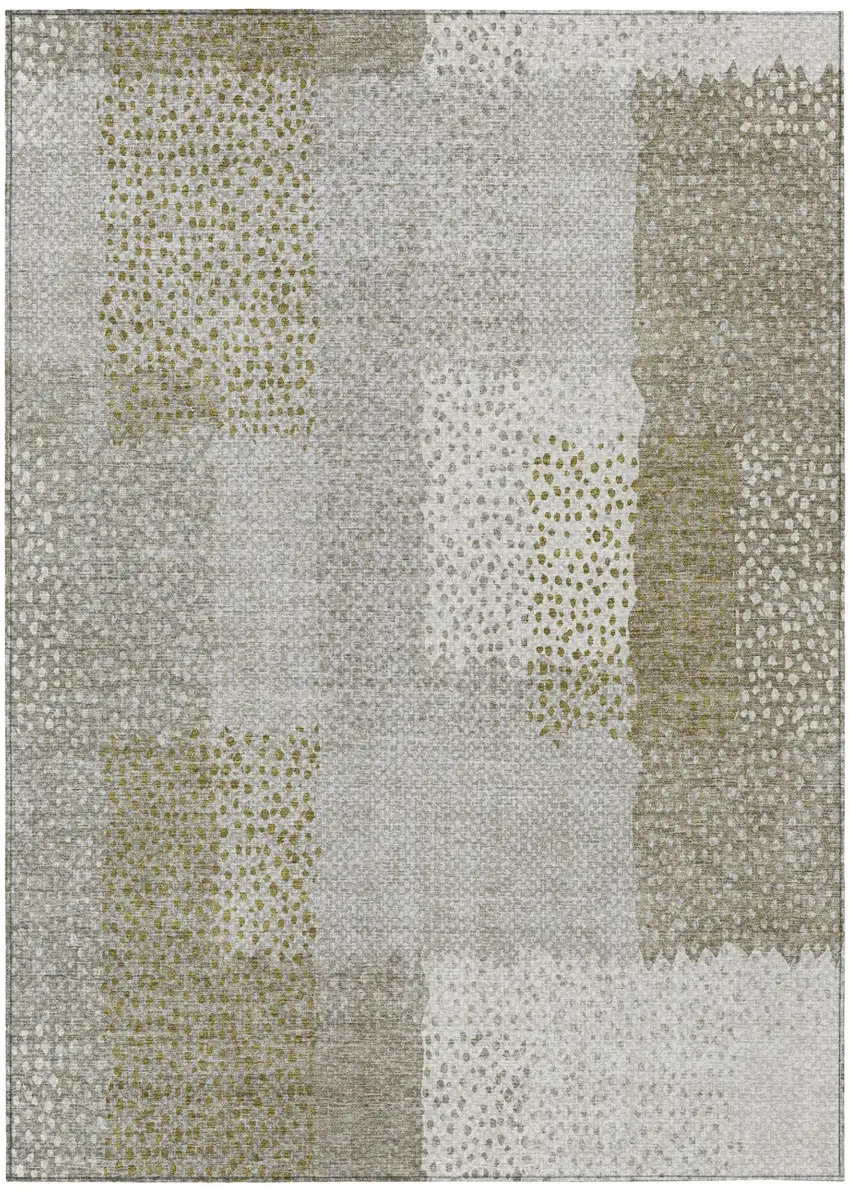 Khaki And Brown Abstract Washable Indoor Outdoor Area Rug Photo 4