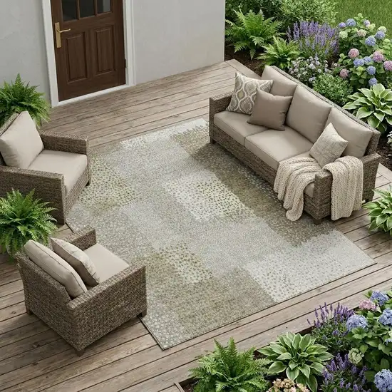 Khaki And Brown Abstract Washable Indoor Outdoor Area Rug Photo 1