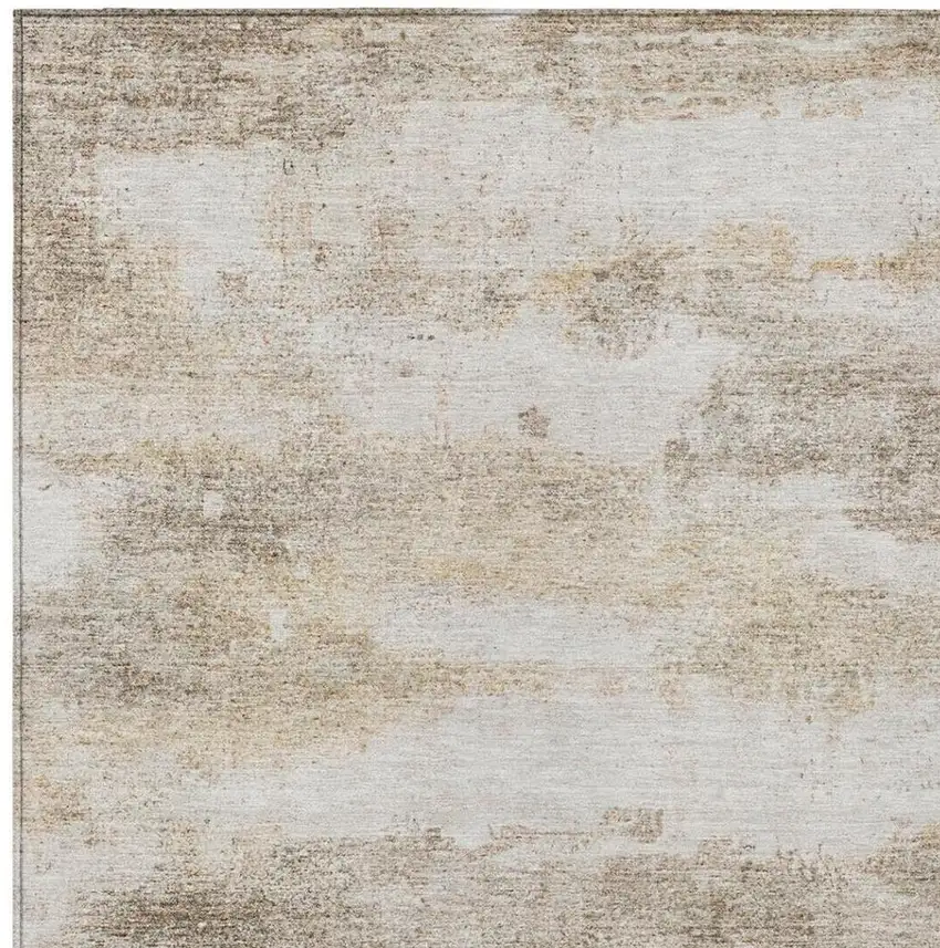 Khaki And Brown Abstract Washable Indoor Outdoor Area Rug Photo 5