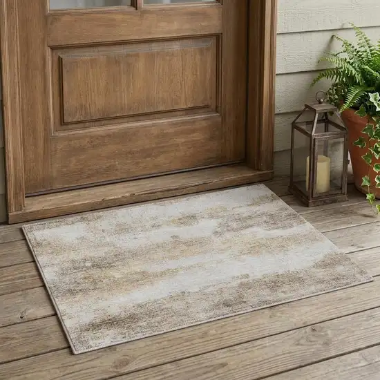 Khaki And Brown Abstract Washable Indoor Outdoor Area Rug Photo 1