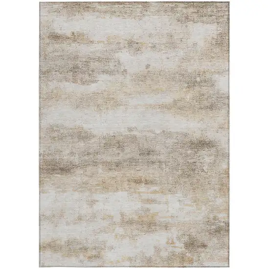 Khaki And Brown Abstract Washable Indoor Outdoor Area Rug Photo 1