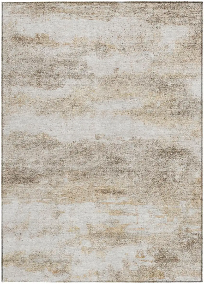 Khaki And Brown Abstract Washable Indoor Outdoor Area Rug Photo 1