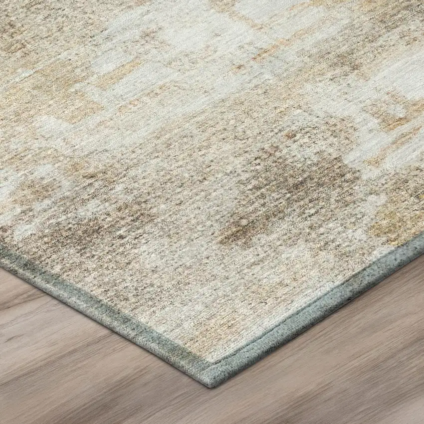 Khaki And Brown Abstract Washable Indoor Outdoor Area Rug Photo 7