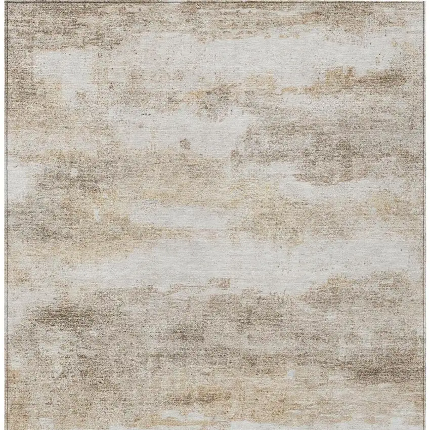 Khaki And Brown Abstract Washable Indoor Outdoor Area Rug Photo 6