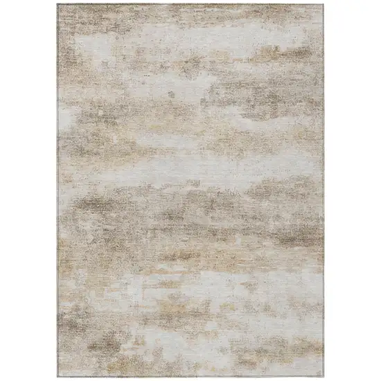 Khaki And Brown Abstract Washable Indoor Outdoor Area Rug Photo 3