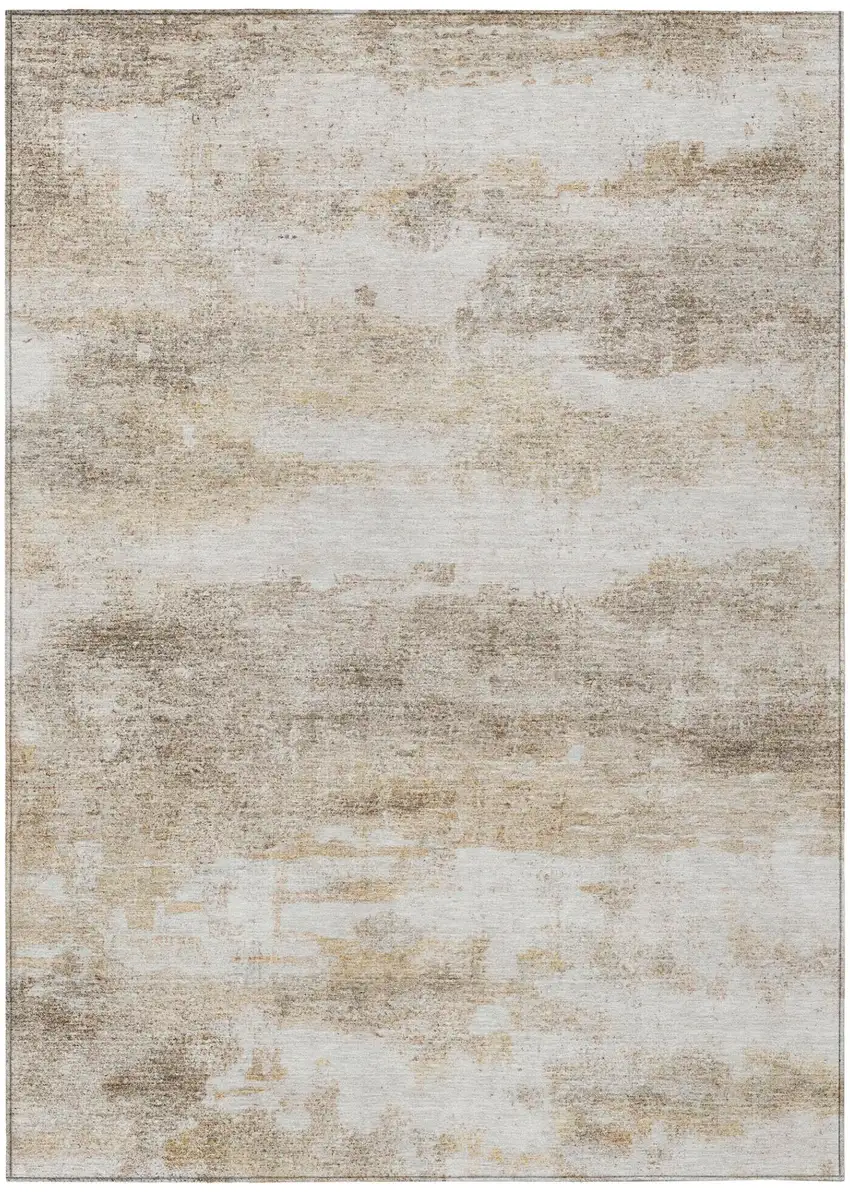 Khaki And Brown Abstract Washable Indoor Outdoor Area Rug Photo 3