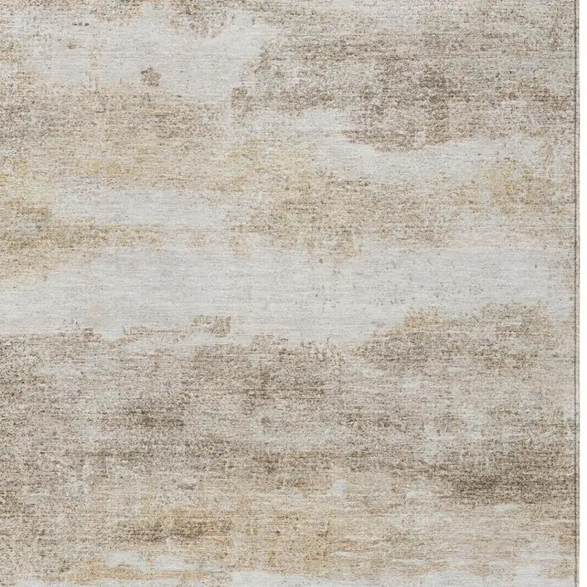 Khaki And Brown Abstract Washable Indoor Outdoor Area Rug Photo 4