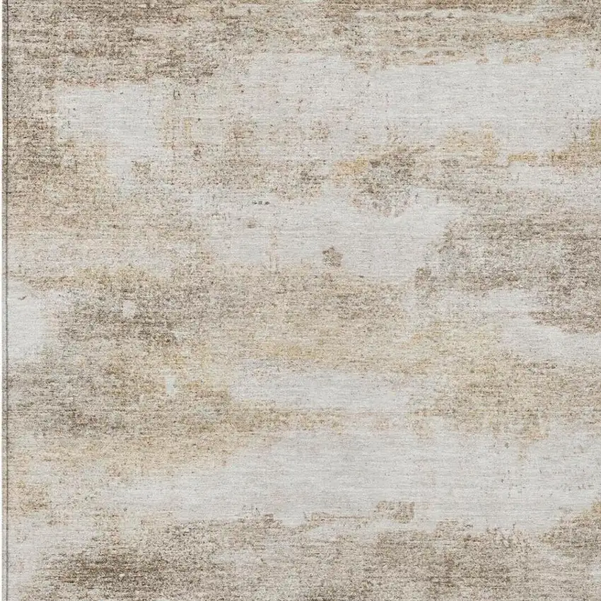 Khaki And Brown Abstract Washable Indoor Outdoor Area Rug Photo 9