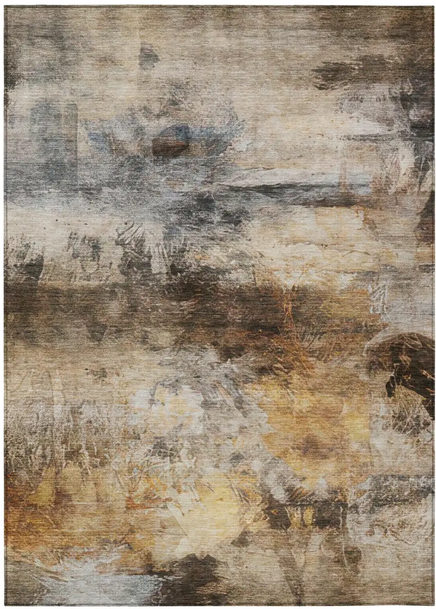 Khaki And Brown Abstract Washable Indoor Outdoor Area Rug Photo 3