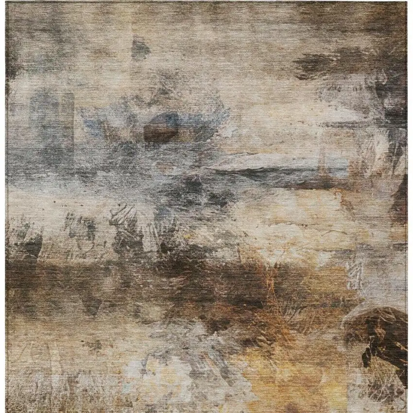 Khaki And Brown Abstract Washable Indoor Outdoor Area Rug Photo 8