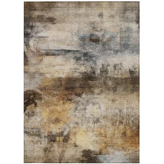 Khaki And Brown Abstract Washable Indoor Outdoor Area Rug Photo 2